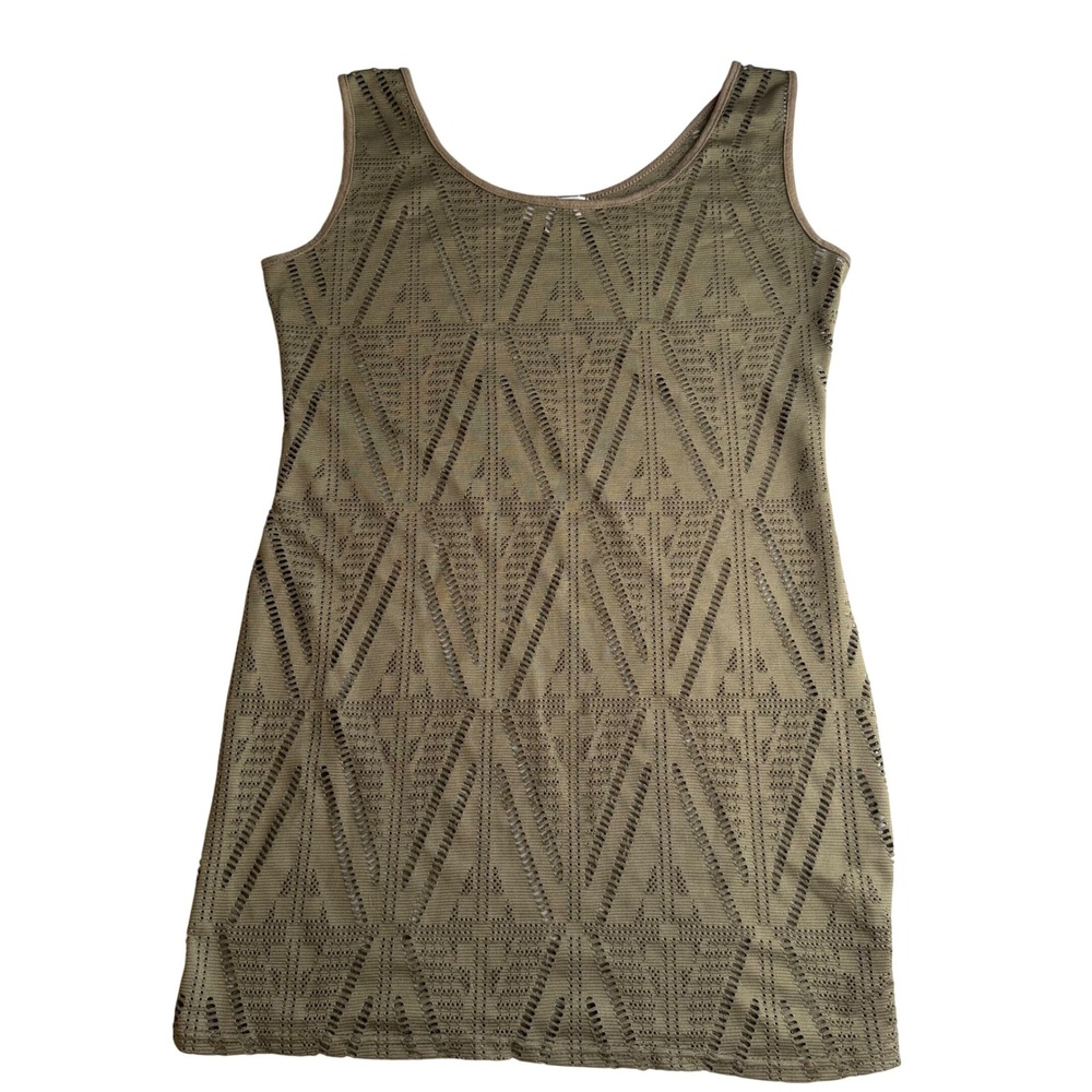 TEMT Tank Top or Dress Olive Green Open Knit Mesh Boho Goblincore Y2K Womens L